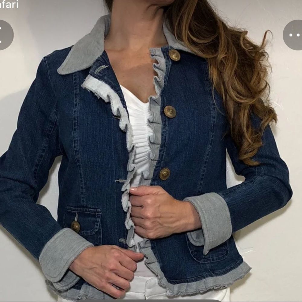 NorthStyle Denim & Fleece Jacket Vintage Style with Ruffle peplum Size Small
